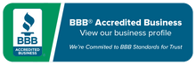 Load image into Gallery viewer, Horizontal Accredited Business Seal Green and Blue View our business profile. We&#39;re committed to BBB Standards for Trust