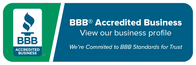 Horizontal Accredited Business Seal Green and Blue View our business profile. We're committed to BBB Standards for Trust