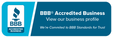 Load image into Gallery viewer, Horizontal Accredited Business Seal Blue View our business profile. We&#39;re committed to BBB Standards for Trust